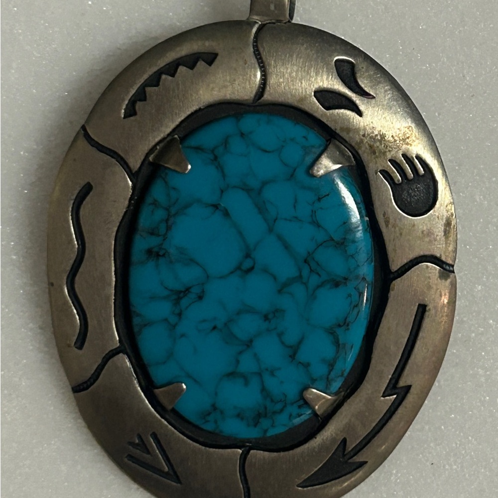 Vintage~ Bell Trading Post ~ Nickel Silver W/ Turquoise Stone Bear Claw ~Pendant - Picture 3 of 9